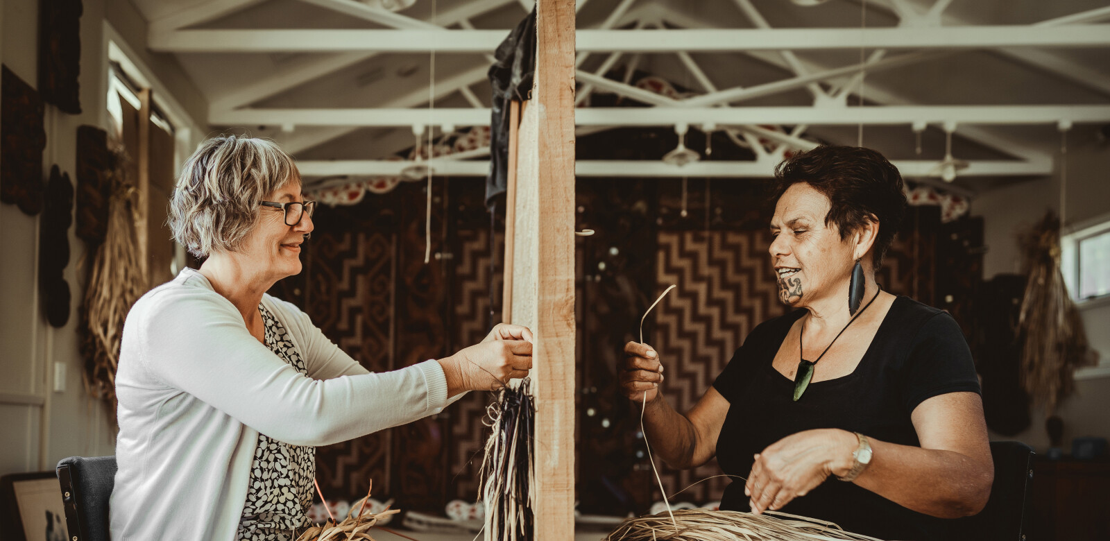 Women flax weaving